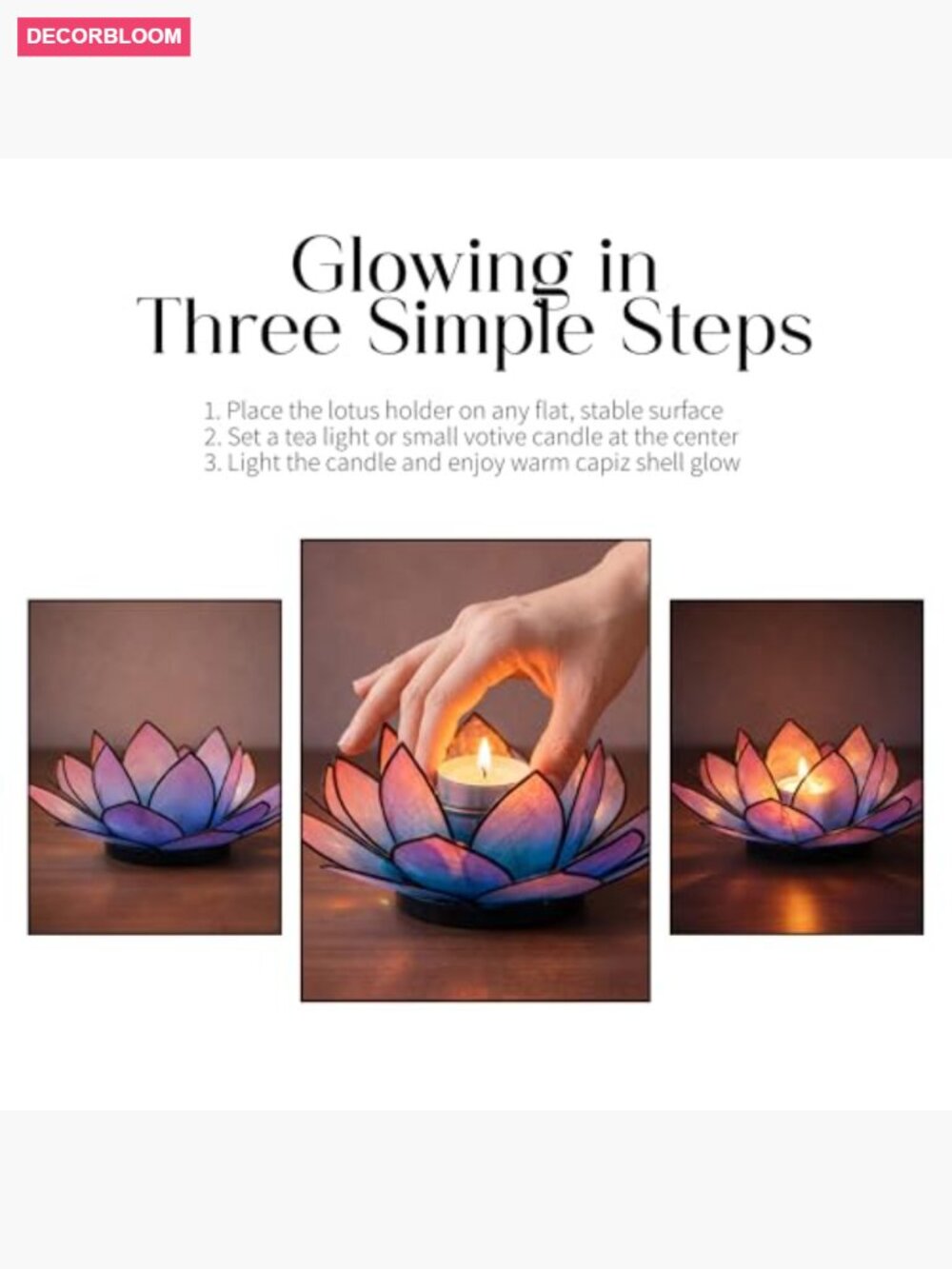 Capiz Shell Lotus Tea Light Holder - Handcrafted Boho Decor - Picture 4 of 7